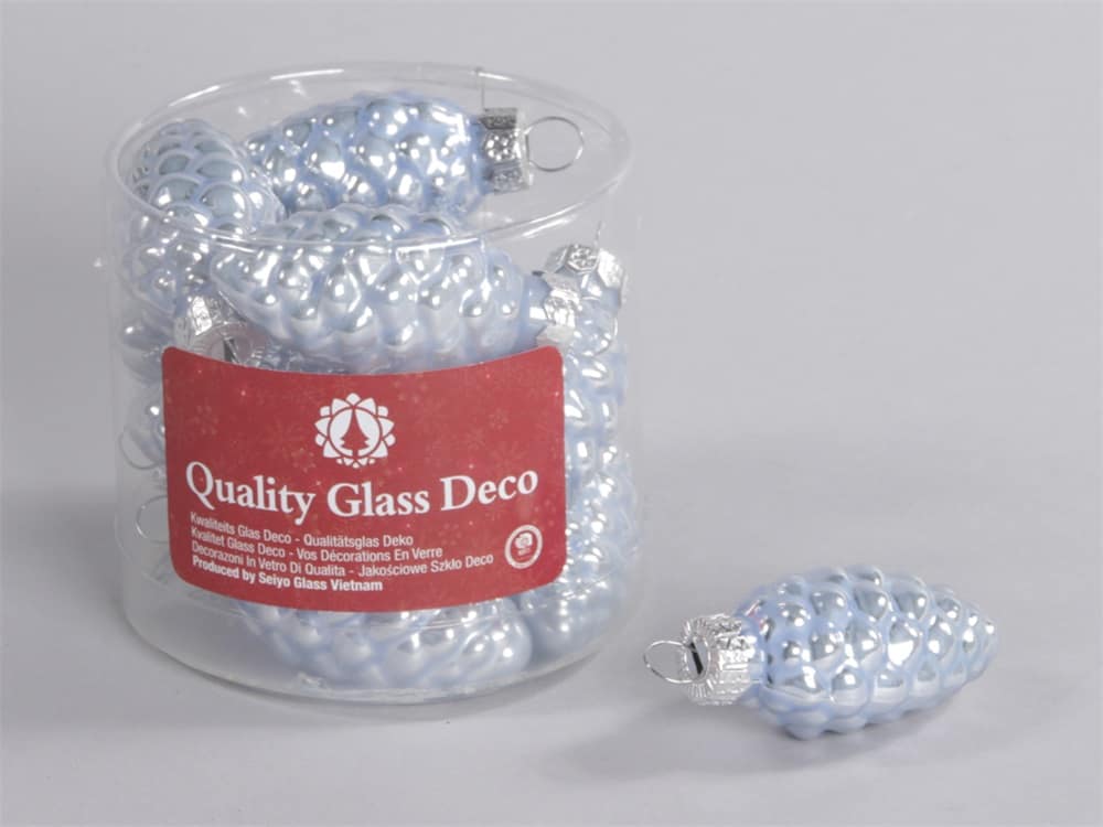 Világoskék fényes üveg toboz 6 cm