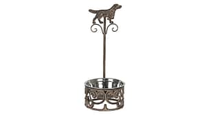 Fém állatetető rozsdamentes acél tálkával 17x42cm,kutyás (VR)