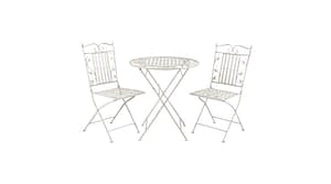 Kovácsoltvas jelegű asztal rusztik 2 db székkel, cream (V)