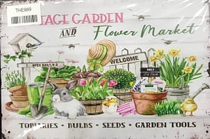 Fém Retro tábla “Topiaries,Bulbs, seeds, garden tools”