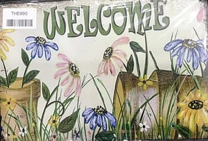 Fém Retro tábla “Welkome virágos”