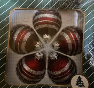 Karácsonyfadísz réz-vörös matt 5 db-os 6 cm-es csíkos mintás