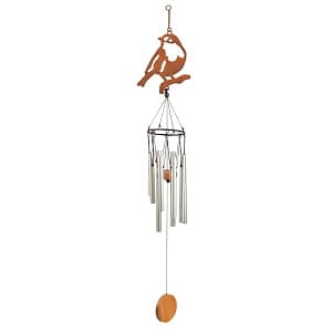 Szélcsengő, madaras mintával, rozsdásított felülettel