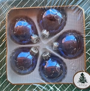 Karácsonyfadísz kék fényes  5 db-os 6 cm-es ezüst levélmintás