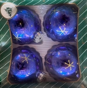 Karácsonyfadísz kék fényes 4 db-os szett, 8 cm-es csillag pálcika mintás