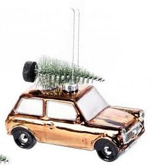 Karácsonyfadísz kisautó fenyővel