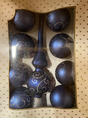 Karácsonyfadísz kék matt 9 db-os szett spirálmintás