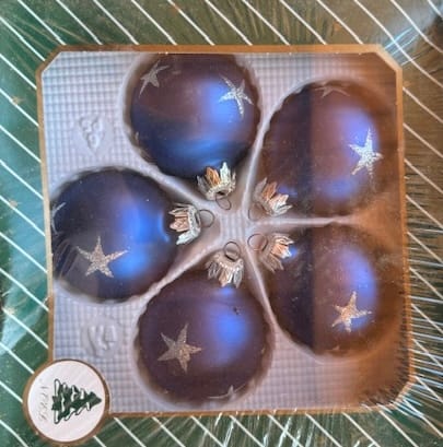 Karácsonyfadísz kék matt 5 db-os, 6 cm-es csillag mintával