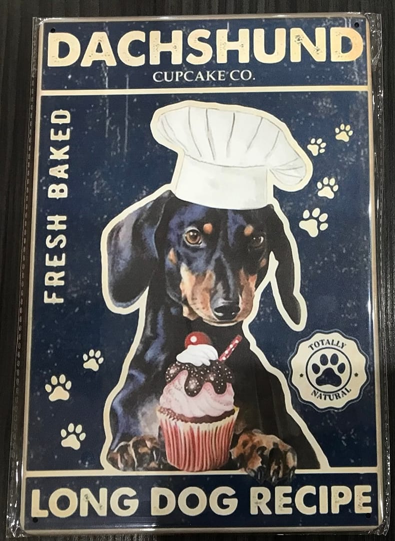 Fém Retro tabla "Long Dog Recipe"